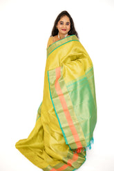 Light Olive Kanjivaram Saree with Sea Green Zari Pallu
